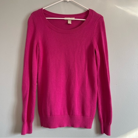 Banana Republic Cotton Angora Blend Crew Neck Sweater Sz S Pink Barbie Sequins - Picture 2 of 9